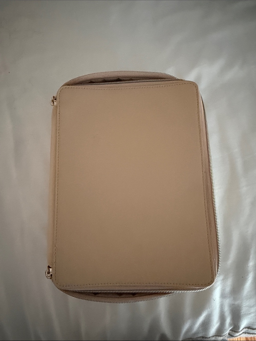 women’s Zip-Around Leather Organizer Bag in Beige